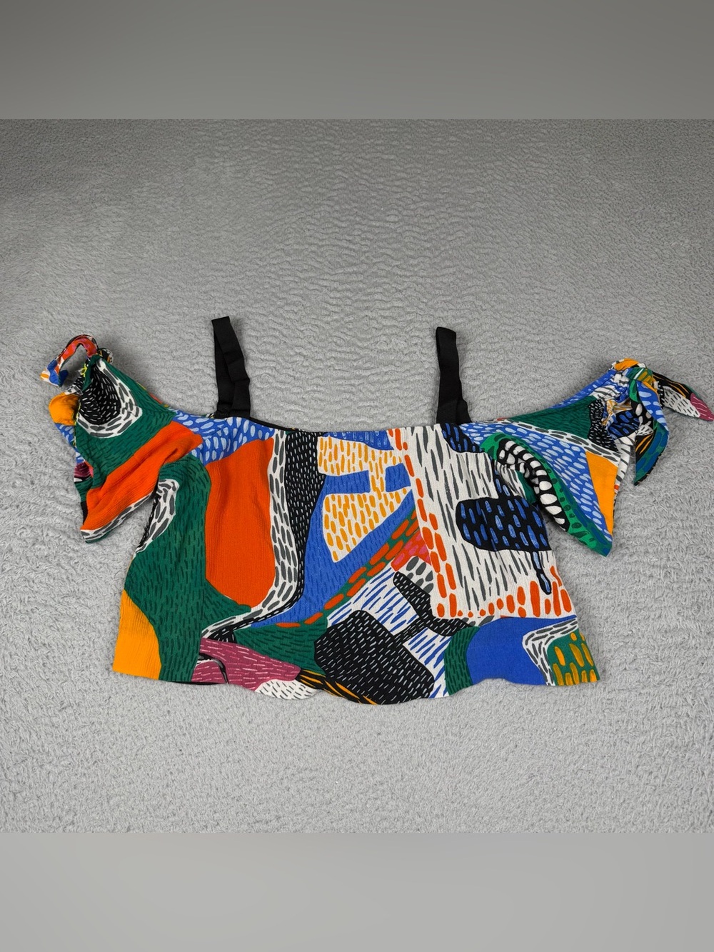 Zara Cropped Top Womens Medium Multicolor Printed Multicolor Tie Shoulders